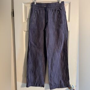 Athleta Navy Textured Wide-Leg Linen Cotton Pants